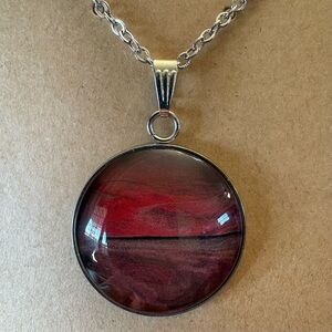 Acrylic Paint Poured Fluid Art Pendant on Chain